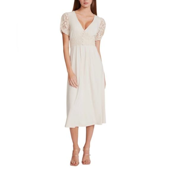 Betsey Johnson Beige Lace Detail Midi Dress - Large - Picture 1 of 5